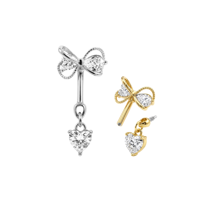 316L Surgical Steel CZ Bow and Heart Bugadi Stud