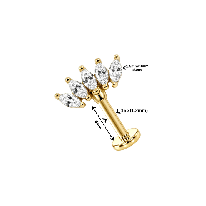 316L Surgical Steel CZ Leaf Cluster Flatback Stud