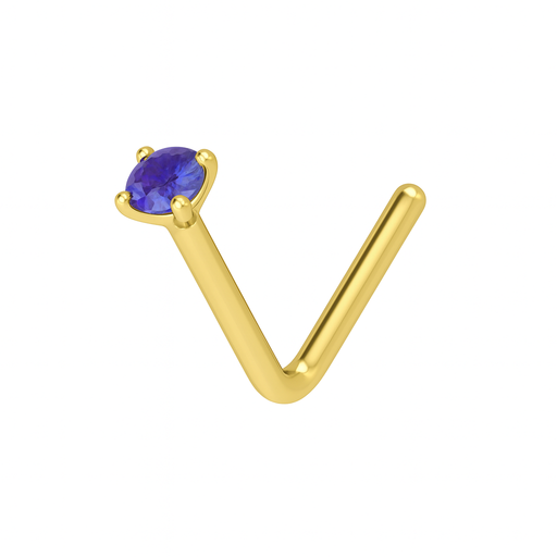 9K Gold Tanzanite Jewelled L-Bend Nose Stud - Monster Piercing