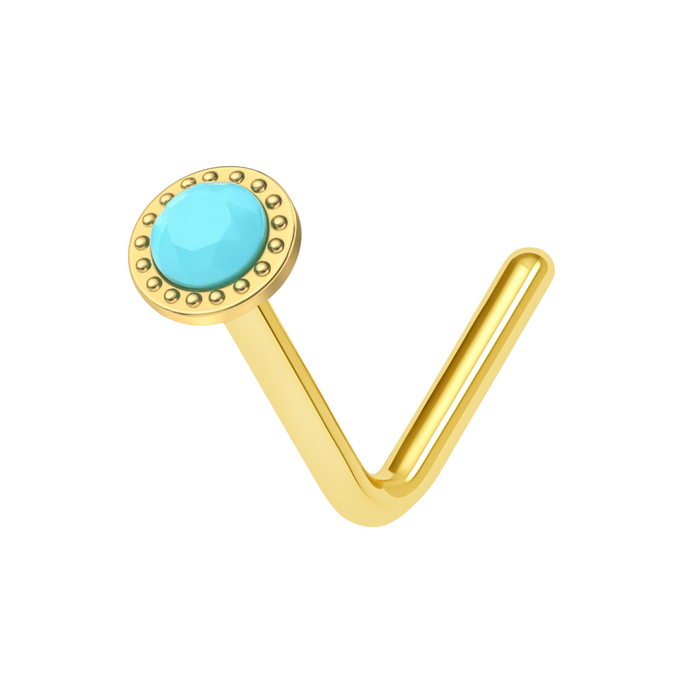 9K Gold Jewelled L-Shape Nose Stud - Monster Piercing