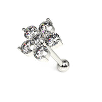 316L Surgical Steel Jewelled 6 Stone Flower Ear Stud - Monster Piercing