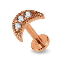 316L Surgical Steel CZ Studded Crescent Moon Cartilage Stud - Monster Piercing
