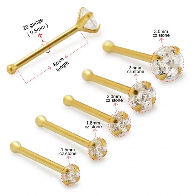 14K Gold Cubic Zirconia Stone in Prong Setting Nose Stud