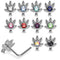 925 Sterling Silver 10pcs CZ Jewelled Marijuana L-Bend Nose Stud Box