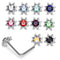925 Sterling Silver 10pcs CZ Jewelled Sun L-Bend Nose Stud Box