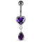 925 Sterling Silver Moving Jewelled Hearts Belly Ring