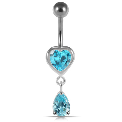 925 Sterling Silver Moving Jewelled Hearts Belly Ring - Monster Piercing