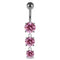 925 Sterling Silver Moving Jewelled Charms dangling SS Bar Navel Ring