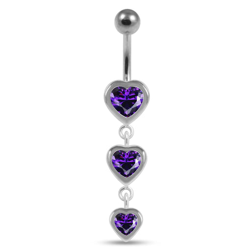 925 Sterling Silver Moving Jewelled Heart Charms Belly Ring - Monster Piercing