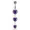 925 Sterling Silver Moving Jewelled Heart Charms Belly Ring