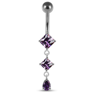 925 Sterling Silver Dangling Jewelled Belly Ring