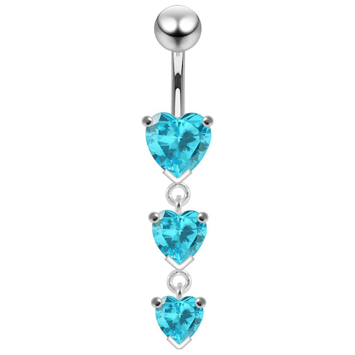 925 Sterling Silver Charm Trio Heart Jewelled Moving Navel Ring - Monster Piercing