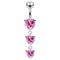 925 Sterling Silver Charm Trio Heart Jewelled Moving Navel Ring