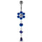 925 Sterling Silver Dangling Jewelled Flower Belly Bar
