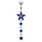 925 Sterling Silver Jewelled Moving Flower Design Belly Ring