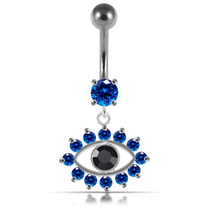 925 Sterling Silver Blue Eye Catching Stone Studded Belly Ring