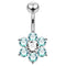 925 Sterling Silver Jewelled Flower Navel Belly Ring