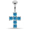 925 Sterling Silver Multi Jewelled Cross Non-Moving Belly Ring