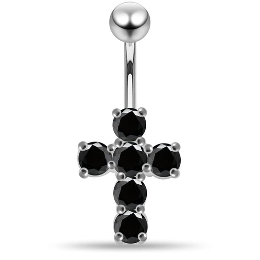 925 Sterling Silver Multi Jewelled Cross Non-Moving Belly Ring - Monster Piercing