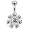 925 Sterling Silver Jewelled Flower navel belly Bar