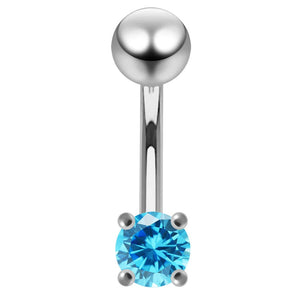 Bauchpiercing mit gebogenem, nicht beweglichem Steg, aus 925er Sterlingsilber, verziert mit Schmucksteinen
