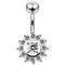 925 Sterling Silver Fancy Jewelled Sun Flower SS Curved Bar Belly Ring