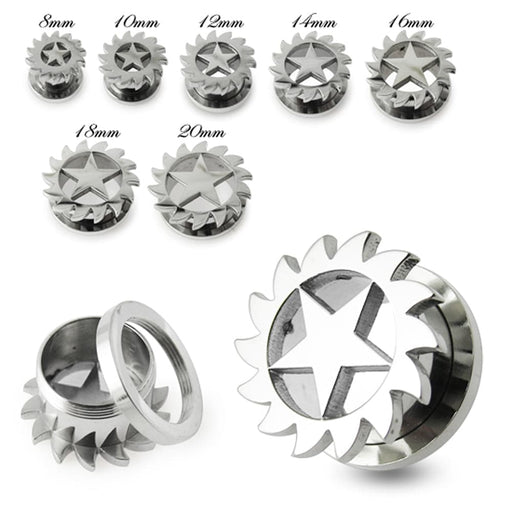 316L Surgical Steel Star Saw Blade Screw Fit Flesh Tunnel - Monster Piercing