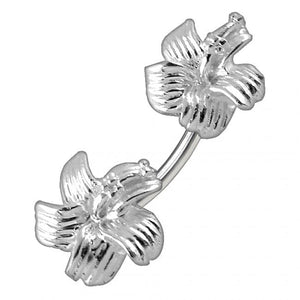 925 Sterling Silver Hibiscus Flower Pair Spinal Ring