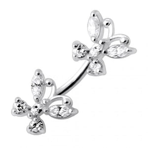925 Sterling Silver Jewelled Butterflies Spinal Belly Ring