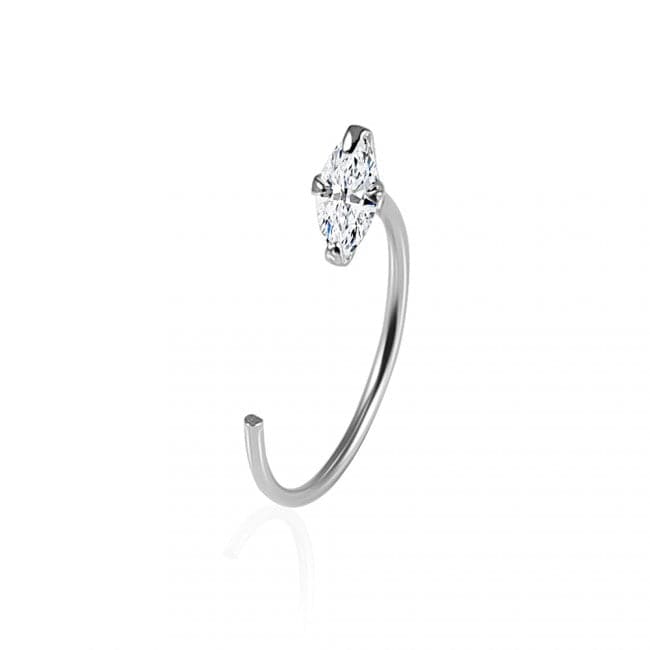 925 Sterling Silver Jewelled Marquise Cut Claw Set Open Hoop Nose Ring - Monster Piercing