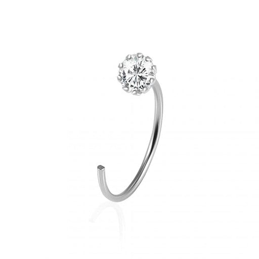 925 Sterling Silver Jeweled Flower Set Open Hoop Nose Ring - Monster Piercing