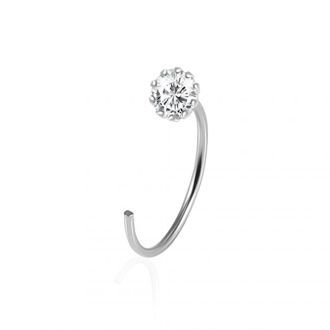925 Sterling Silver Jeweled Flower Set Open Hoop Nose Ring - Monster Piercing