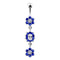 925 Sterling Silver Triple Flowers Jewelled Dangling Belly Ring