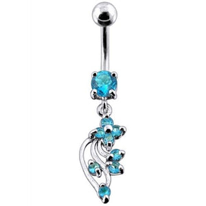925 Sterling Silver Flower with Stones Jewelled Fancy Dangling Belly Ring
