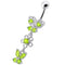 925 Sterling Silver Fancy Design Multi Jewelled Dangling SS Bar Navel Ring