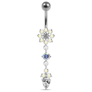 925er Sterling Silber ausgefallener Blumen-Baumel-Bauchnabelpiercing