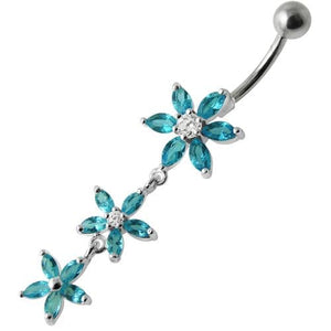 925 Sterling Silver Fancy Multi Star Dangling SS Bar Navel Ring