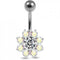 925 Sterling Silver Jewelled Flower Non-Moving Belly Ring