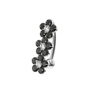 925 Sterling Silver Jewelled Flower Design Non- Moving Belly Ring
