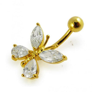 925 Sterling Silver Fancy Jewelled Butterfly Navel Ring