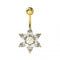925 Sterling Silver Yellow Gold Plated Clear Jewel Flower Navel Belly Bar
