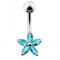 925 Sterling Silver Single Colour Jewelled Flower With SS Curved Banana Belly Ring