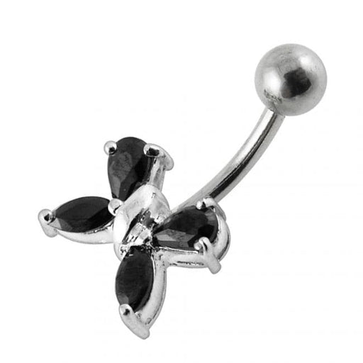 925 Sterling Silver Flower Design Non-moving Belly Ring - Monster Piercing