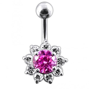 925 Sterling Silver Jewelled Flower Non-Moving Belly Ring
