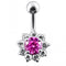 925 Sterling Silver Jewelled Flower Non-Moving Belly Ring
