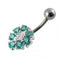 925 Sterling Silver Fancy Jewelled Flower SS Curved Non-Dangle Belly Ring