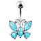 925 Sterling Silver Jewelled Butterfly Non-Moving Belly Ring