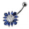 925 Sterling Silver Jewelled Flower Non-Moving Belly Ring