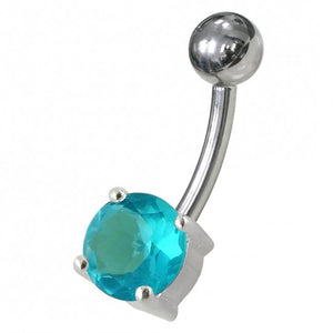 925 Sterling Silver Fancy CZ Jewelled Non-Moving Curved Bar Belly Ring