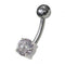 925 Sterling Silver Fancy Blue Jewelled Non-Moving Bar Belly Ring